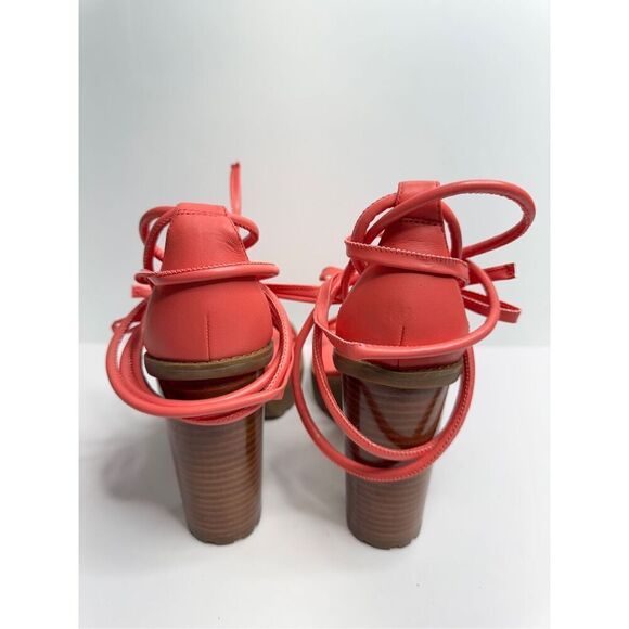 Michael Kors Platform Sandal Size 10 Coral Leather Ankle Wrap Open Toe Heels‎ - Picture 8 of 9